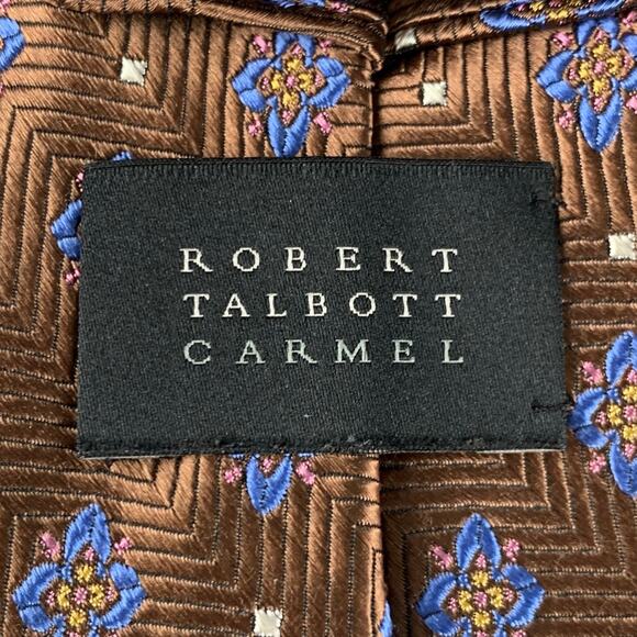 ROBERT TALBOTT Brown Blue Jacquard Silk Tie - Picture 4 of 5